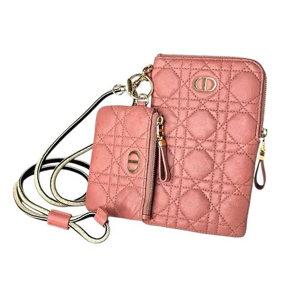 Christian Dior Cannage Caro Multifunctional Pouch Pink Leather Quilted Bag Small - Picture 3 of 12